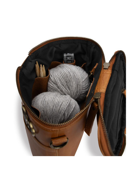 Ledertasche für Strickzubehör Muud Grace - Whisky
