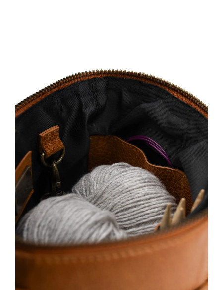 Ledertasche für Strickzubehör Muud Grace - Whisky