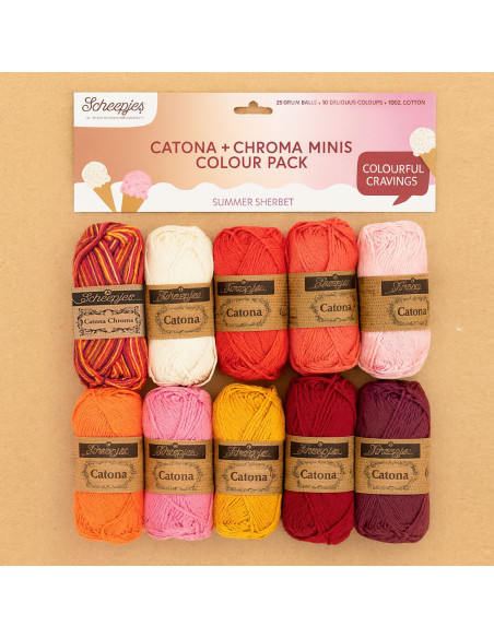 Beutel mit 10 Knäueln Scheepjes Catona Colour Pack - Summer Sherbet