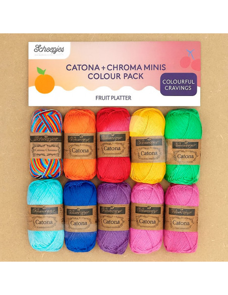 Beutel mit 10 Knäueln Scheepjes Catona Colour Pack - Obstplatte