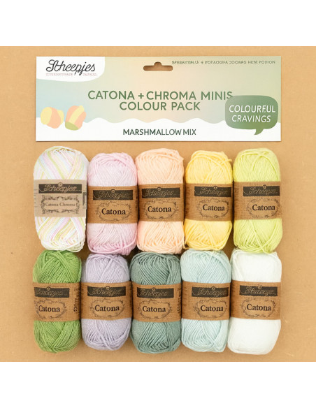 Beutel mit 10 Knäueln Scheepjes Catona Colour Pack - Marshmallow-Mix