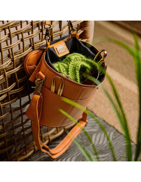 Ledertasche für Strickzubehör Muud Grace - Whisky