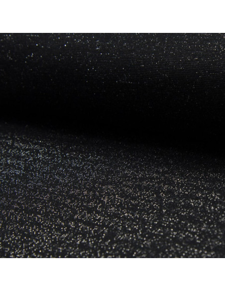Rippstrick-Jersey-Stoff mit Lurex - Schwarz mit silbernem Lurex