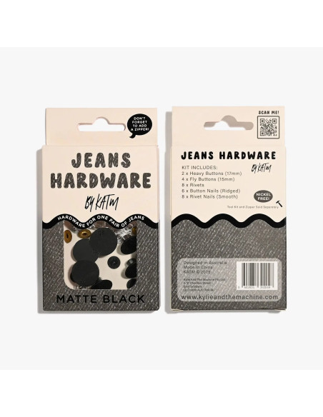 Jeansknopf- und Nieten-Set - Matt Schwarz