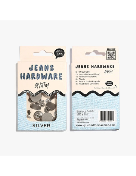 Jeansknopf- und Nieten-Set - Silber