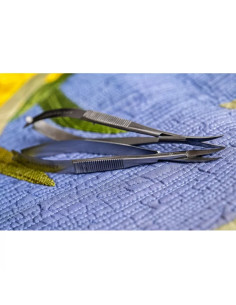 Mikroverzahnte, gebogene Pinzettenschere 12 cm Apliquick 2