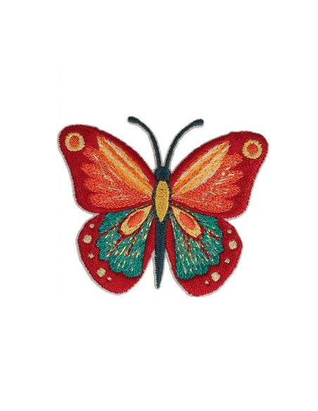 Bügelbild Schmetterling - Rot, Rosa und Türkis