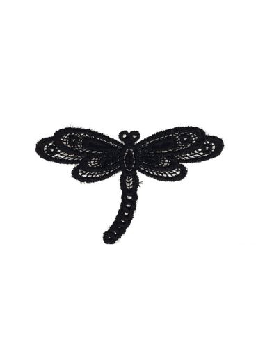 Aufbügelbares Abzeichen Libelle Spitze - Schwarz
