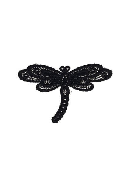 Aufbügelbares Abzeichen Libelle Spitze - Schwarz