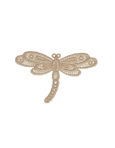 Aufbügelbares Abzeichen Libelle Spitze - Beige