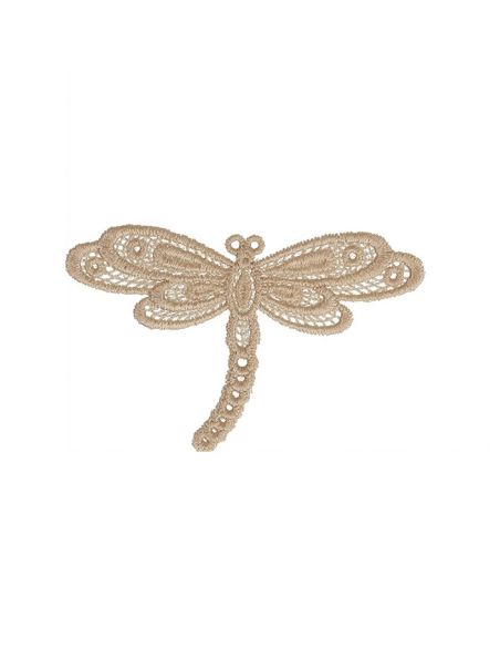 Aufbügelbares Abzeichen Libelle Spitze - Beige