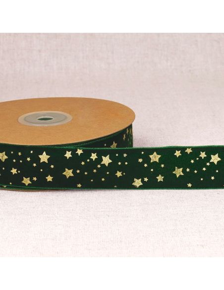 Samtband mit Weihnachtssternen - Grün