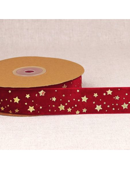 Samtband mit Weihnachtssternen - Rot