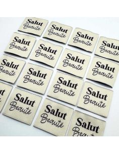 Satz von 5 gewebten Aufnähern zum Annähen Hallo Schönheit - Creme 2