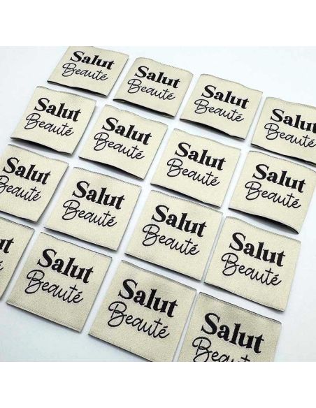 Satz von 5 gewebten Aufnähern zum Annähen Hallo Schönheit - Creme