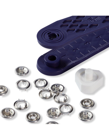 Schachtel mit 10 Jersey-Druckknöpfen Nickel mit Werkzeug 8 mm