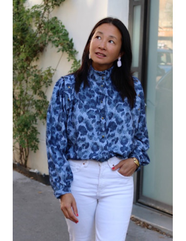 Flammierter Viskosestoff Denim Leopard - My Dress Made