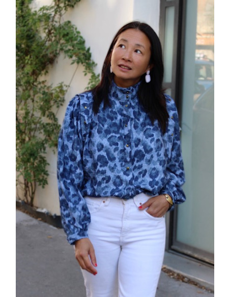 Flammierter Viskosestoff Denim Leopard - My Dress Made