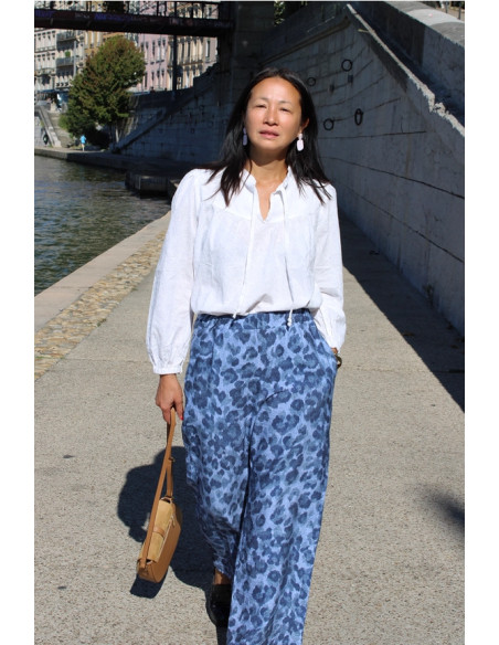 Flammierter Viskosestoff Denim Leopard - My Dress Made