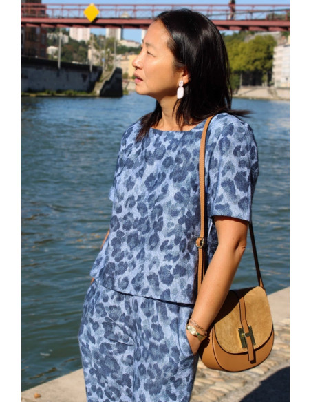 Flammierter Viskosestoff Denim Leopard - My Dress Made
