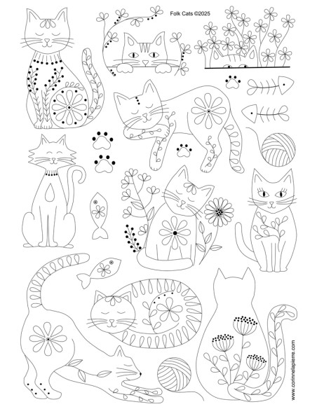 Wasserlösliche Stickerei-Transferblätter - Folkloristische Katzen