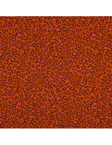 Rippenstrick-Jersey-Stoff aus Baumwolle - Orange Leopard