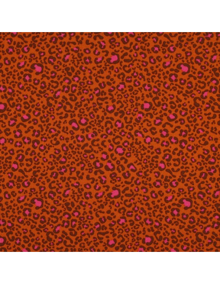Rippenstrick-Jersey-Stoff aus Baumwolle - Orange Leopard