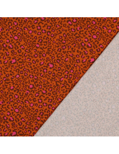 Rippenstrick-Jersey-Stoff aus Baumwolle - Orange Leopard