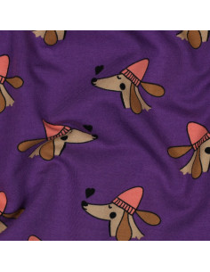 Sweatshirtstoff mit Hunden und Herzen - Violett