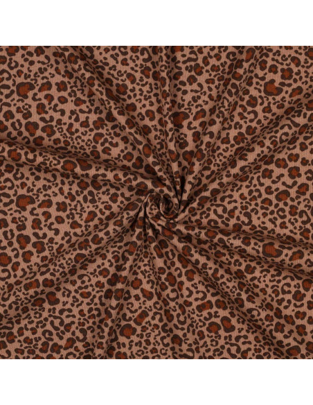 Rippenstrick-Jersey-Stoff aus Baumwolle - Beige Leopard