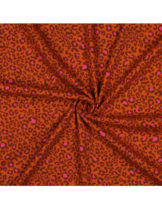 Rippenstrick-Jersey-Stoff aus Baumwolle - Orange Leopard