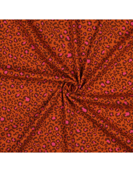 Rippenstrick-Jersey-Stoff aus Baumwolle - Orange Leopard