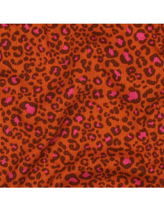 Rippenstrick-Jersey-Stoff aus Baumwolle - Orange Leopard 2