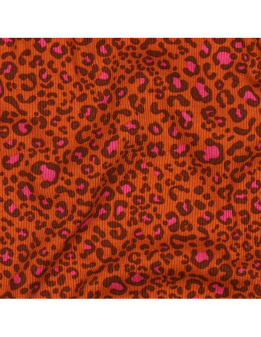 Rippenstrick-Jersey-Stoff aus Baumwolle - Orange Leopard
