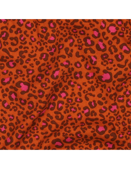 Rippenstrick-Jersey-Stoff aus Baumwolle - Orange Leopard