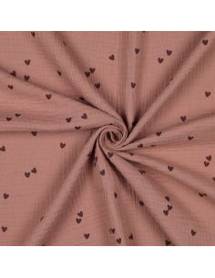 Doppellagiger bedruckter Stoff - Mocha-Herz auf braunem Hintergrund