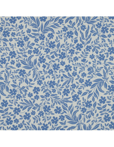 Jersey-Stoff mit Blumen - Blau auf weißem Hintergrund