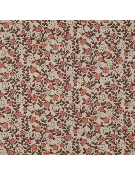 Rippenstrick-Jersey aus Baumwolle - Blumen auf natürlichem Hintergrund