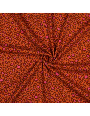 Rippenstrick-Jersey-Stoff aus Baumwolle - Orange Leopard