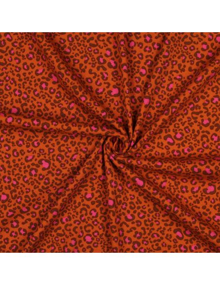 Rippenstrick-Jersey-Stoff aus Baumwolle - Orange Leopard