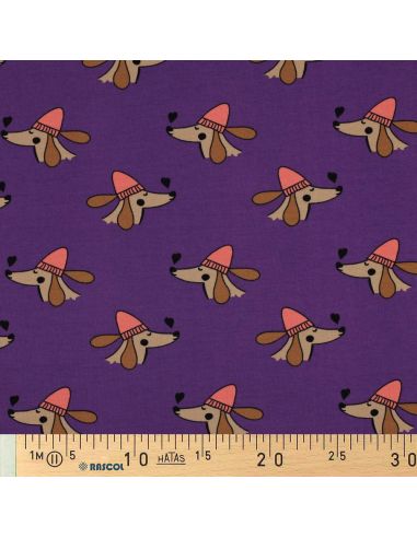 Sweatshirtstoff mit Hunden und Herzen - Violett