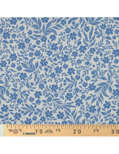 Jersey-Stoff mit Blumen - Blau auf weißem Hintergrund