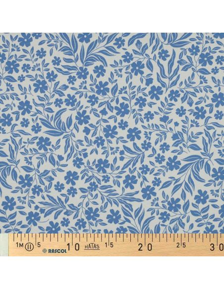 Jersey-Stoff mit Blumen - Blau auf weißem Hintergrund