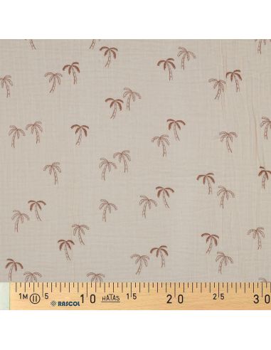 Bedruckter Double-Gauze-Stoff - Palme auf natürlichem Hintergrund