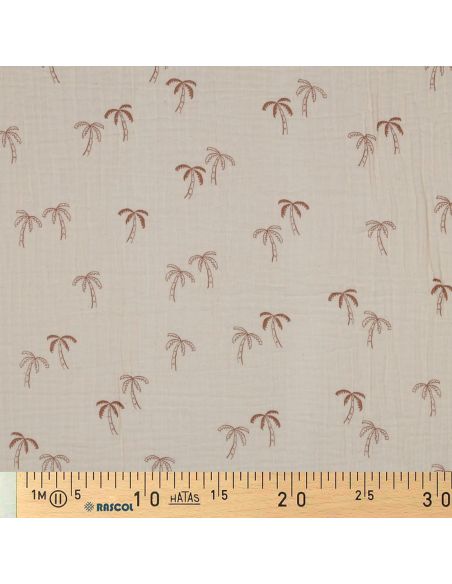 Bedruckter Double-Gauze-Stoff - Palme auf natürlichem Hintergrund