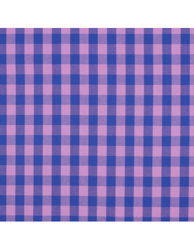 Baumwoll-Popeline-Stoff - Große Vichy-Karos - Lavendel und Blau