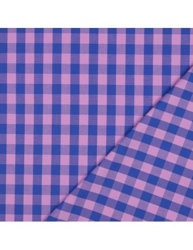 Baumwoll-Popeline-Stoff - Große Vichy-Karos - Lavendel und Blau