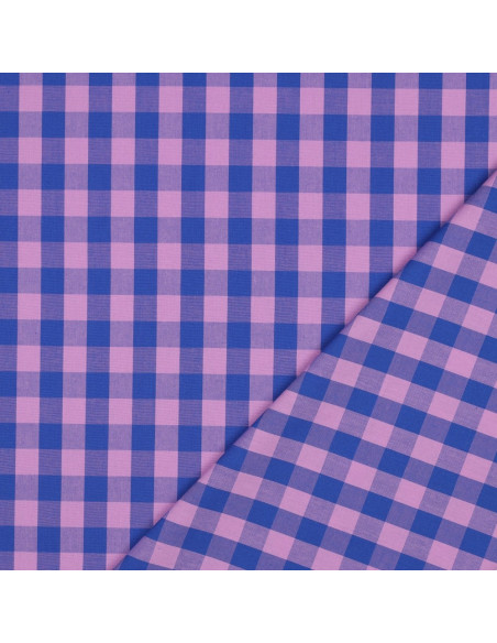 Baumwoll-Popeline-Stoff - Große Vichy-Karos - Lavendel und Blau