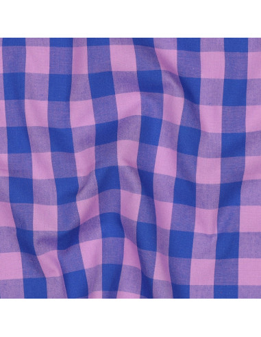 Baumwoll-Popeline-Stoff - Große Vichy-Karos - Lavendel und Blau