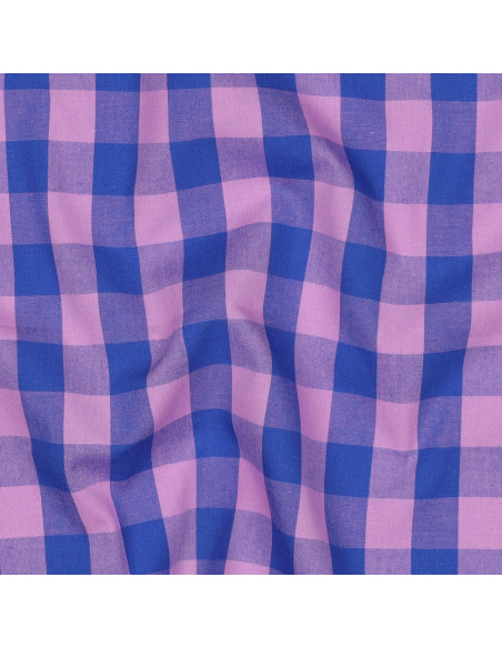 Baumwoll-Popeline-Stoff - Große Vichy-Karos - Lavendel und Blau